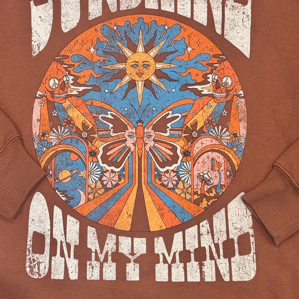 Hollister Sunshine On My Mind Sweatshirt XS BohoY2K Hippie Sun Retro Brown Indie - Picture 8 of 13
